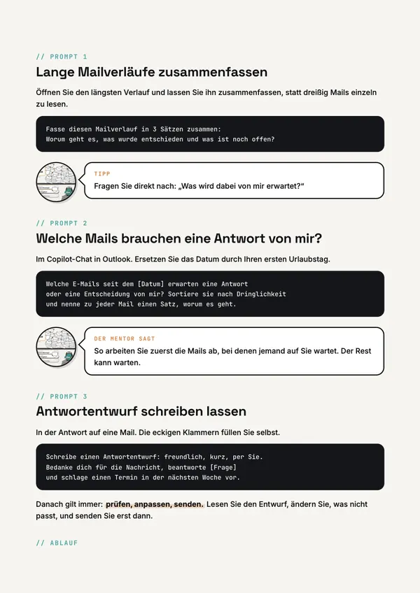 PDF-Seite mit den drei Prompts zum Kopieren.