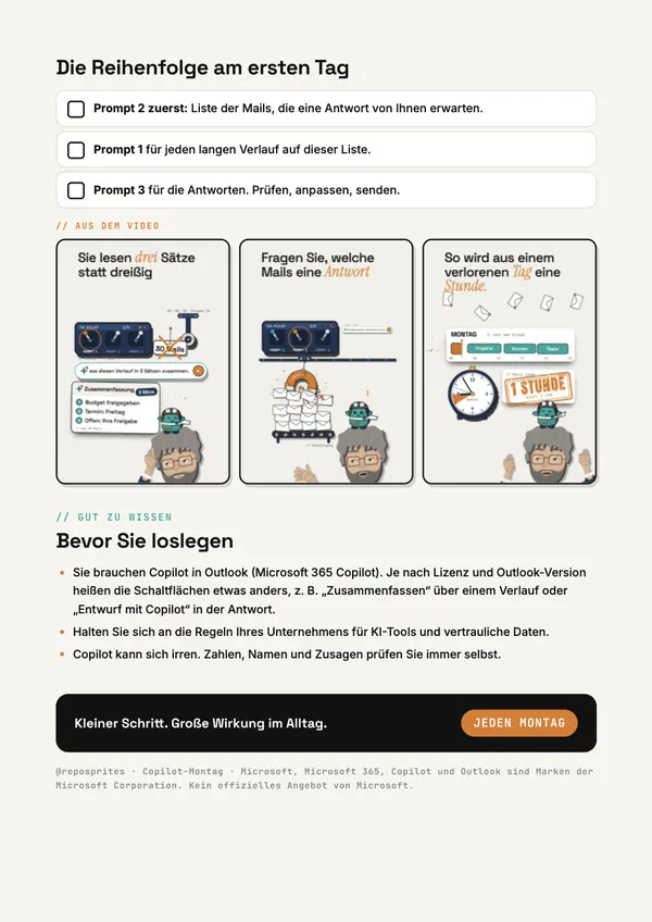 PDF-Seite mit Bildern aus dem Video und einer Checkliste.