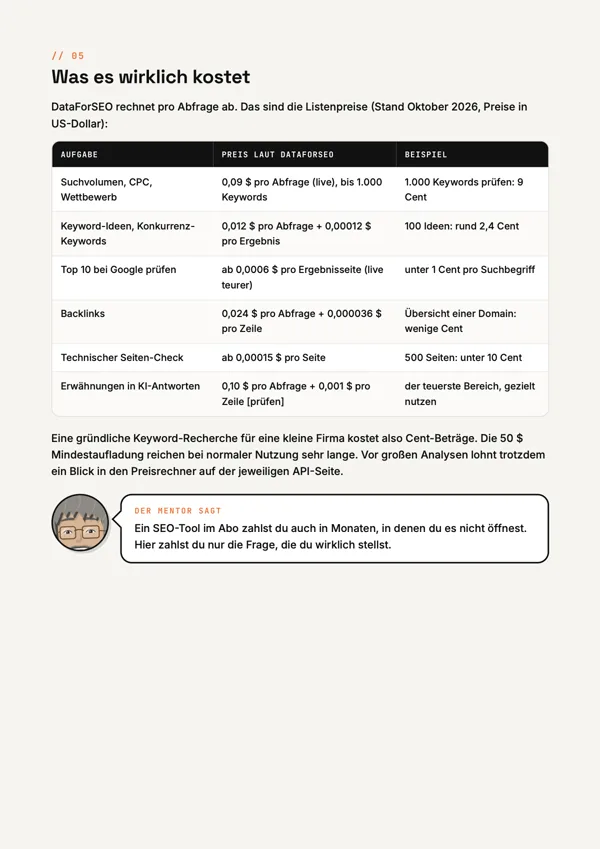 PDF page: what it really costs, a price table with examples.